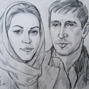 Парный портрет. б., уголь, 40х50, 2015 г.