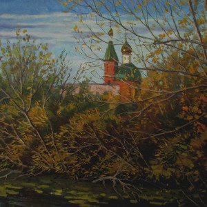 Пейзаж с храмом, х.м., 50х60, 2015 г.
