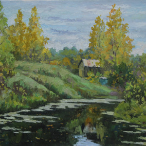 Осенний этюд с прудом. х.м., 50х70, 2016 г.