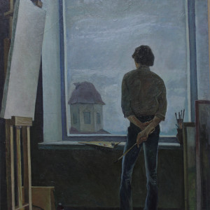 Раздумье (дипломная работа, руководитель -П.В.Павлов), х.м.75х110, 1982 г.