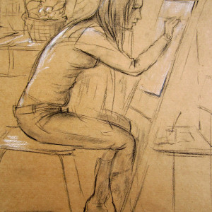 Зарисовка в студии, б.,уголь, мел, 40х60, 2010г.