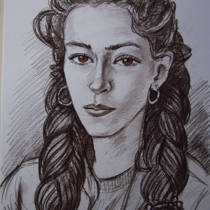 Порттрет  девушки с африканскими косичками, б.,сепия, пастель, 30х40, 2019 г.