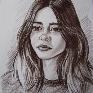 Портрет девочки, б., сепия, пастель, 30х40, 2019 г.