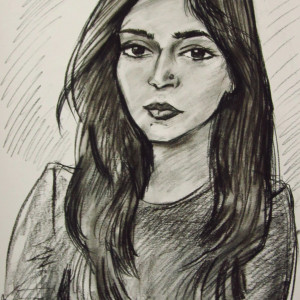 Блиц-портрет девушки из Индии, б., уголь,  30х40, 2017 г.