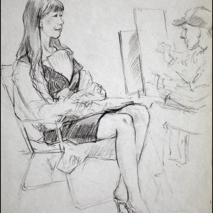 Зарисовка из альбома "Художник и модель", б., угольный кар., 25х30, 2010 г.