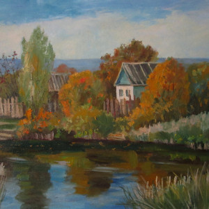 Осенний этюд с прудом. Х.м., 50х70, 2020 г.